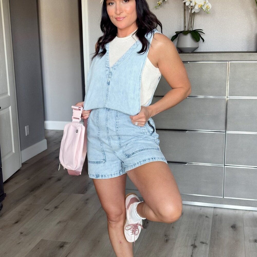 Thread & Supply | Faded Shortalls | Stripe Denim Romper